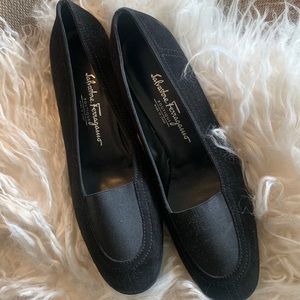 Ferragamo Black Suede Wedgies Sz 9.5B